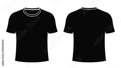 Black t shirt design mockup displayed from front and back silhouette