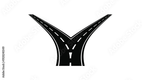A diverging roadway splits into two paths a symbolic illustration silhouette