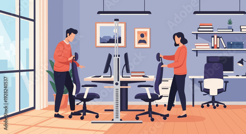 Two People Working in Modern Office.