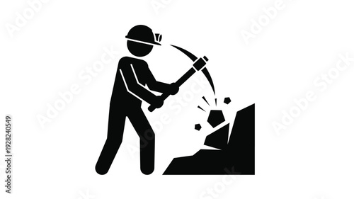 Miner swinging pickaxe at rock face a dramatic silhouette