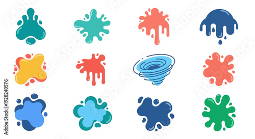 Colorful paint splashes and blots vector set