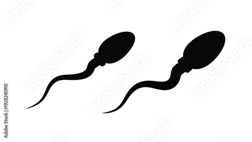 Two human sperm cells depicted in a stark black silhouette
