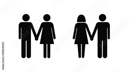 Two couples holding hands represented as simple black figures silhouette