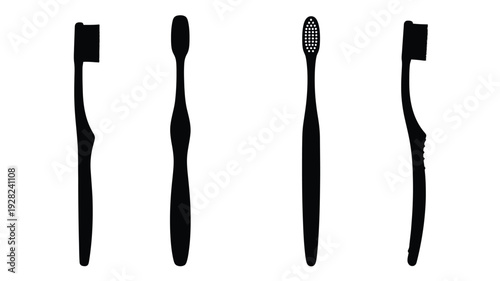 Four toothbrushes presented in a stark black silhouette