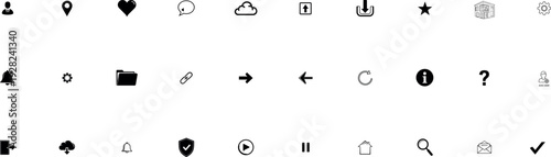 Collection of black and white representing various actions and symbols location