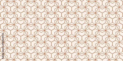 Terracotta seamless pattern with abstract floral shell ornament, minimalist art deco style.