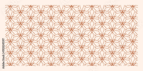 Terracotta seamless pattern with abstract floral shell ornament, minimalist art deco style.
