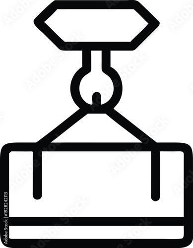 Heavy duty crane hook safely lifts a rectangular load representing industrial transportation