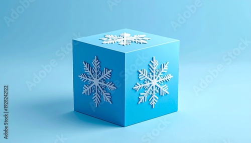 Winter Cube with Snowflakes on Light Blue Background Conceptual and Minimalist Holiday Season Image.