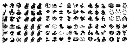 Animal and pet icons arranged in grid on white background