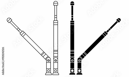 whip antenna icon set with telescopic rod, flat,silhouette and silhouette. for radio communication graphics, wireless technology concepts, broadcasting materials,infographics.vector illustration