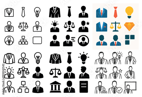 Business and professional icons showing roles in grid layout