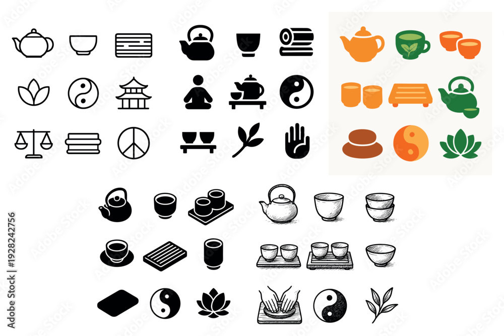 Naklejka premium Tea and teaware icons arranged as set on white background