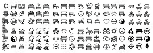 Park and bench icons arranged in horizontal rows on white background