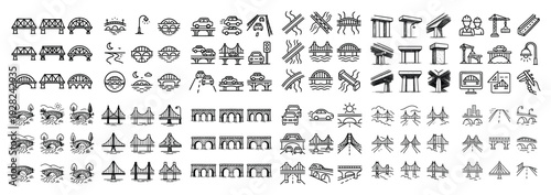 Various bridge designs and marine symbols shown in grid