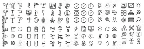 Meteorological icons showing instruments and data in icon grid