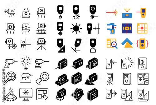 Laser and sensor device icons arranged in rows on white background