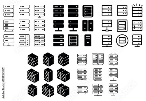 Isometric and flat server stack icons in repeated pattern