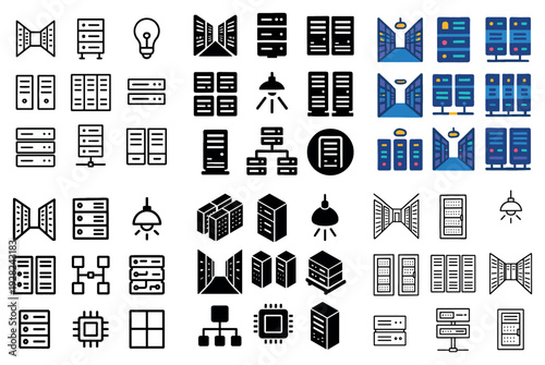 Assorted server and storage icons displayed on white background