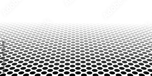 Perspective black and white grid. Surface with circles. Vector illustration.