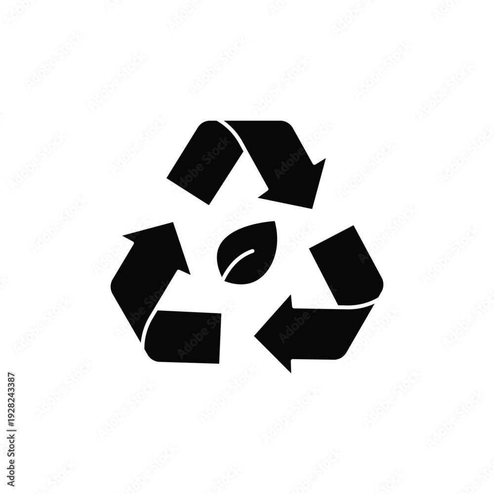 Obraz premium Recycle symbol with leaf eco-friendly logo sustainability icon.