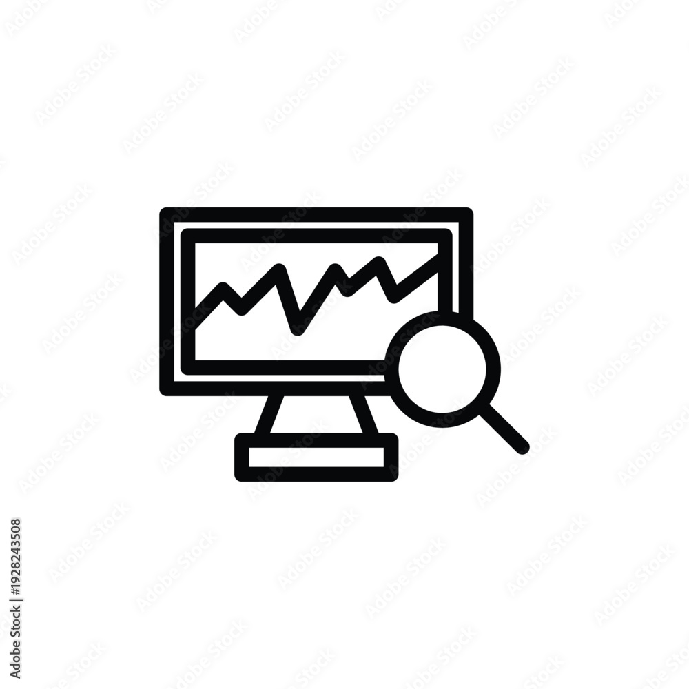 Obraz premium Monitor with Chart and Magnifying Glass Icon.