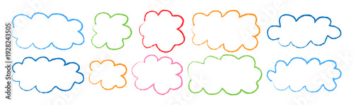 Fluffy label shape Cloud Speech label for border design Vector illustration set of various cloud shaped crayon frames in colorful pastel colors