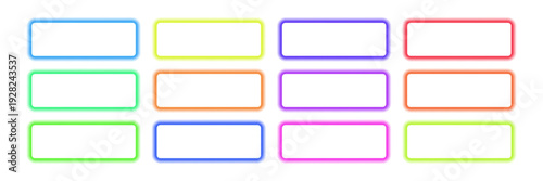 Neon call action button modern icon set Glowing frames sign collection for web design, app, game and interface Vector illustration push button icons