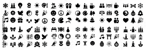 Holiday and seasonal icons scattered across horizontal strip