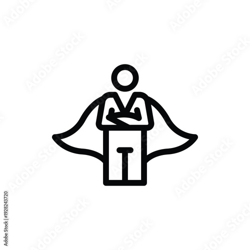 Superhero Behind Podium Public Speaker Icon Business Leader Silhouette.
