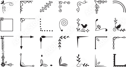 Collection of hand drawn decorative corner borders for page and frame embellishment