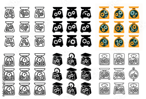 Kitchen scale icons arranged in grid on white background