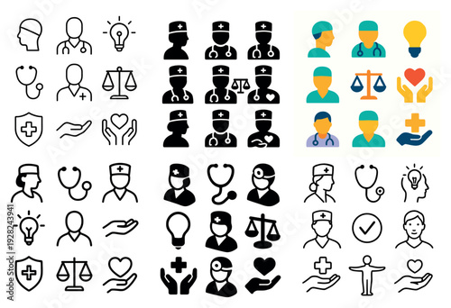Healthcare personnel icons shown on white grid layout
