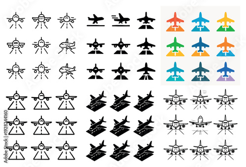 Airplane icons shown on runway approach in grid layout