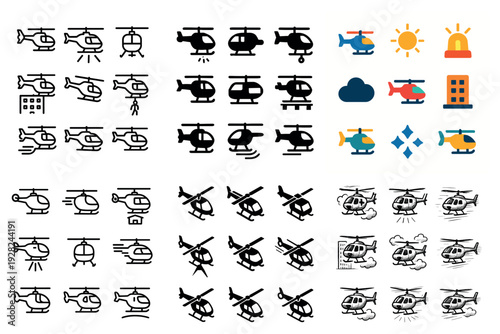 Helicopter silhouettes and icons depicting flight states in grid