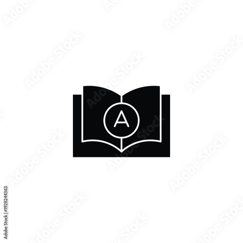 Open book with letter A icon education symbol.