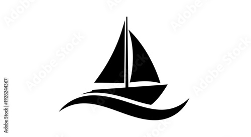 Sailing boat on a wavy ocean water graphic