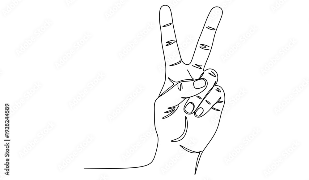 Obraz premium Peace Hand Gesture Continuous Line Art – Minimalist Monoline Symbol Vector