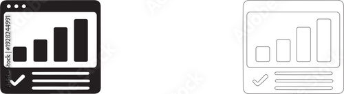 Verified analytics. Vector icon of performance dashboard.