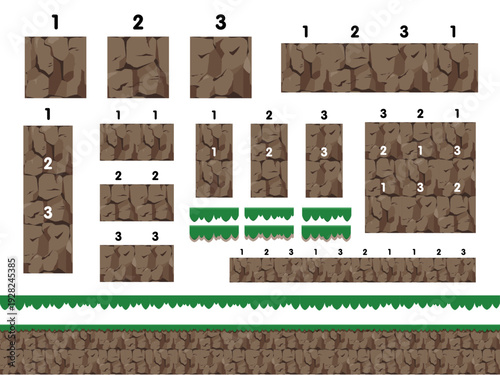 草と岩の断面の地面のブロックのイラスト素材_どの組み合わせでもくっつきます