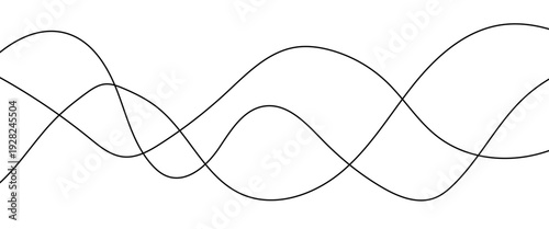 Curved black long lines seamless wave pattern. Thin line wavy abstract vector background. Wavy line horizontal divider wavy pattern. Curve line art striped. Abstract wave elements. Vector illustration