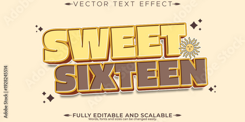 A vibrant graphic design celebrating a sweet sixteen birthday with editable text