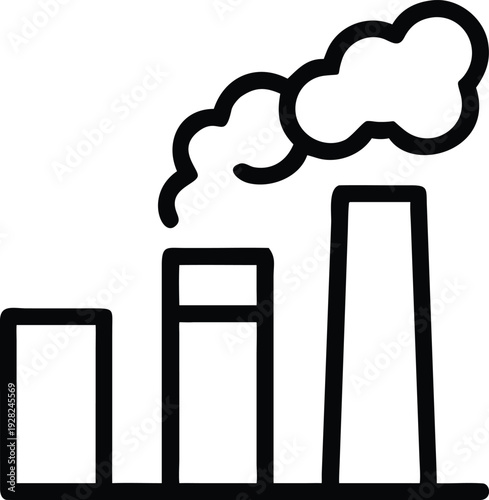 Industrial factory chimneys emitting smoke into the atmosphere causing environmental pollution