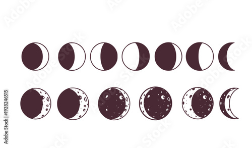 Lunar phases cycle set from new moon to full moon flat design vector illustration
