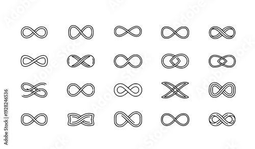 Infinity Symbol Collection: Diverse Variations of Endless Loop, Flat Design Vector Illustration