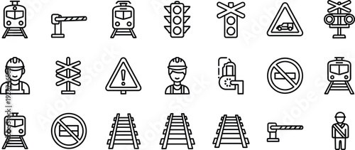Railway Icons: A comprehensive set of railway icons, offering a visual guide to various railway elements and symbols, perfect for transportation, safety, and infrastructure projects.