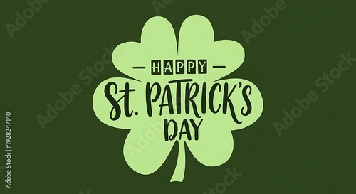 Happy St. Patrick's Day text inside a stylized shamrock, festive greeting card design