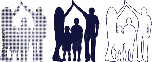 Family High Five Silhouettes and Dot Art Forming a Roof Shape people parents