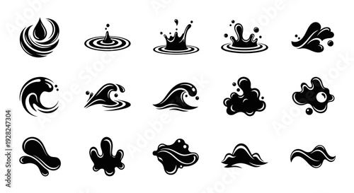 Water splash vector set. Liquid motion design elements.