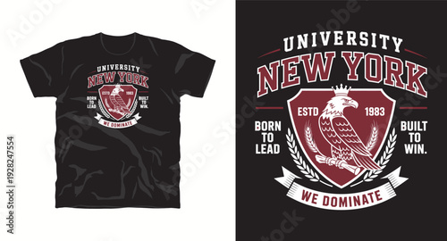 University New York born to lead built to win t-shirt design with eagle crest and laurel wreaths